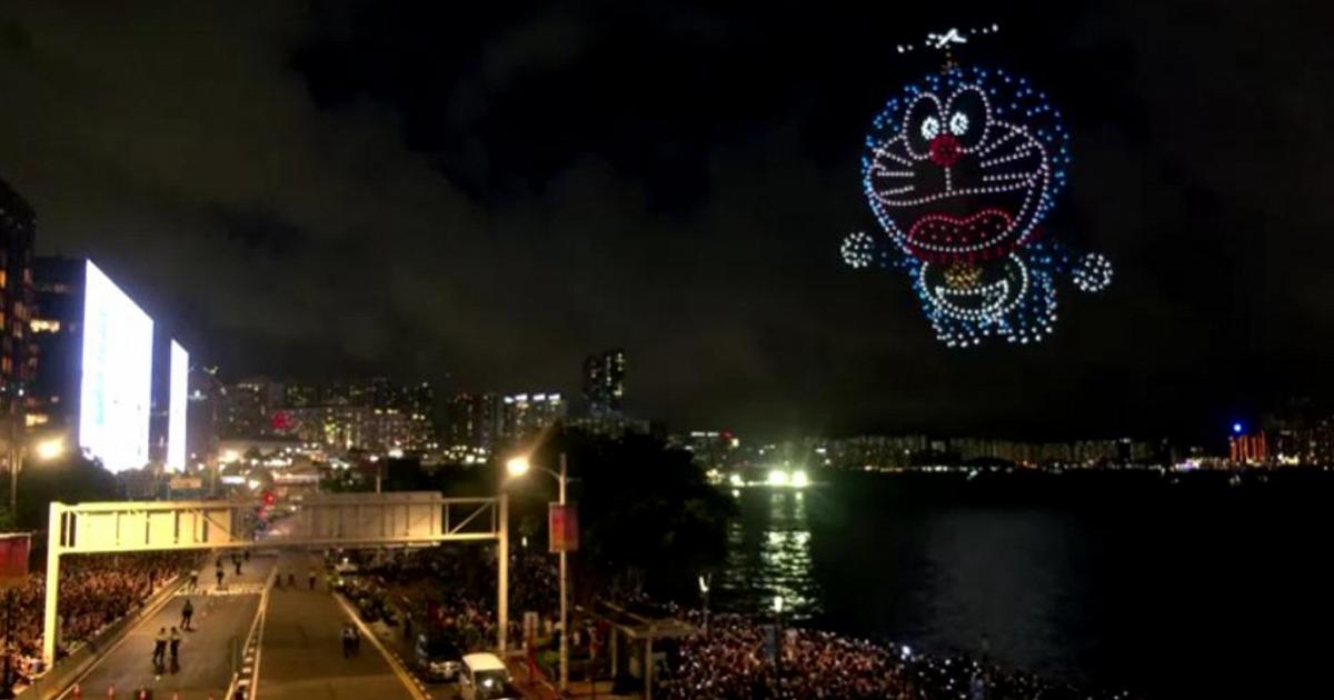 Doraemon drone show wows crowds in Hong Kong